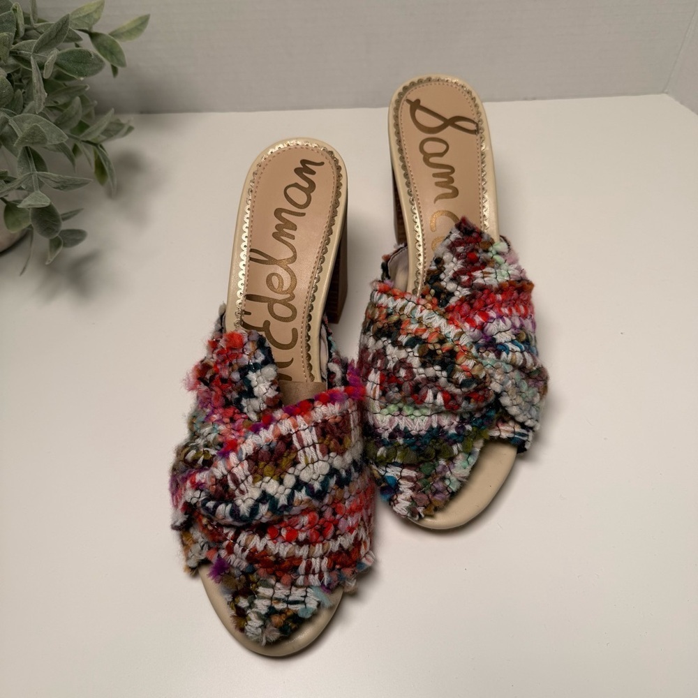 Sam Edelman Oda Slide Tweed Multicolor Knot Top Mule Sandal Size 8.5 Boho Fem - Picture 9 of 15